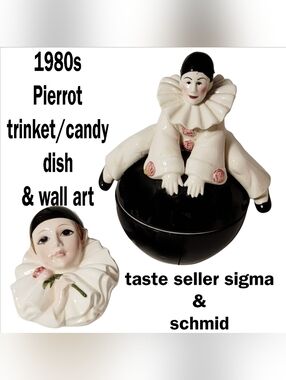 Taste Sellers Sigma Pierrot Ceramic Candy Dish & Schmid Wall Art 1980s